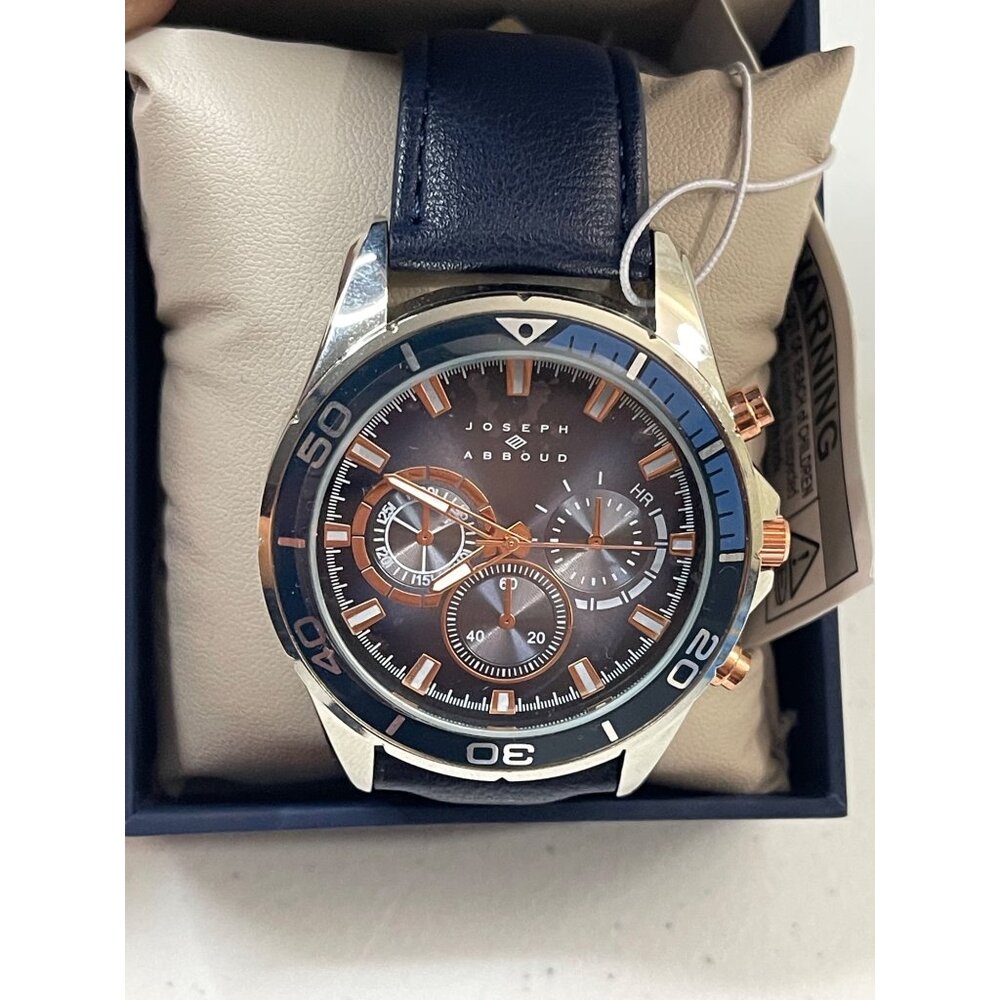 Joseph Abboud Silver-Tone, Blue Strap, Blue Dial, Mens Watch In Original Box - Picture 6 of 13